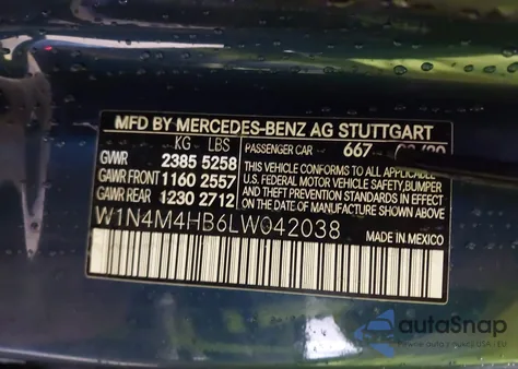 2020 Mercedes-Benz Glb 250 4Matic из США, поврежденный, VIN W1N4M4HB6LW042038